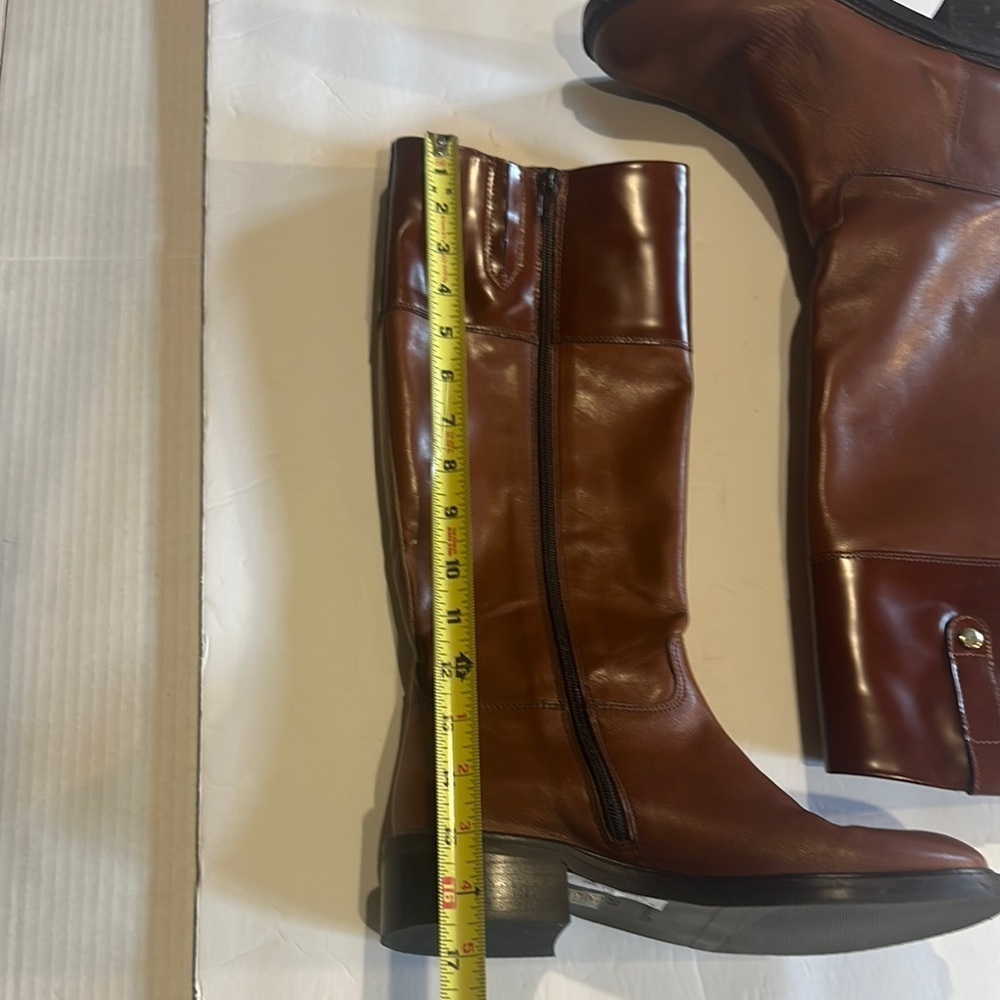NWOT Minelli Naina cognac Brown Leather 2 toned Knee-High Boots w heel zipper - Picture 2 of 13
